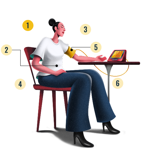 Woman measuring blood pressure at home, highlighting the need to avoid smoking, caffeine, and exercise before testing